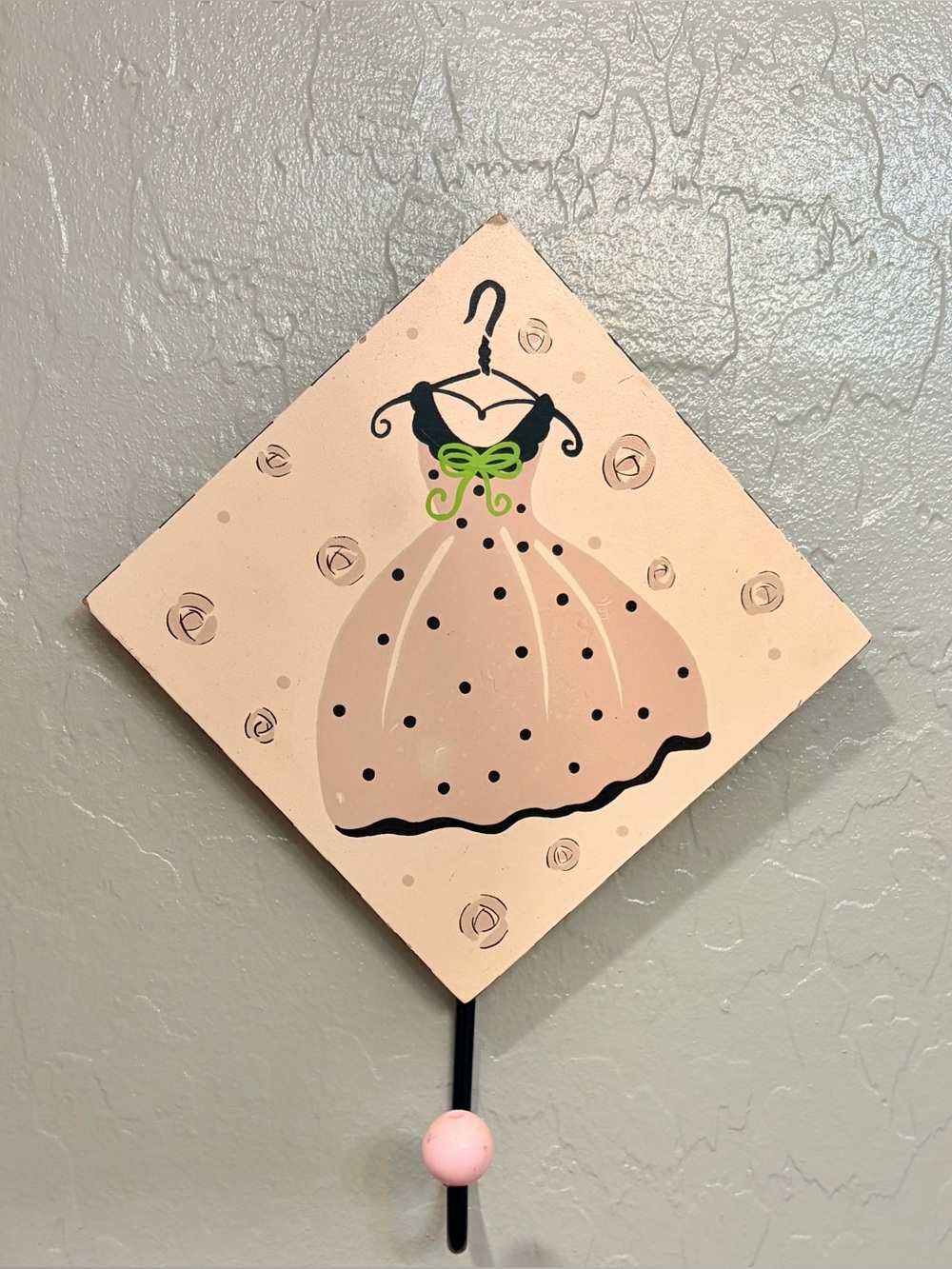 Decorative Wall Hook with Pink Dress Motif
